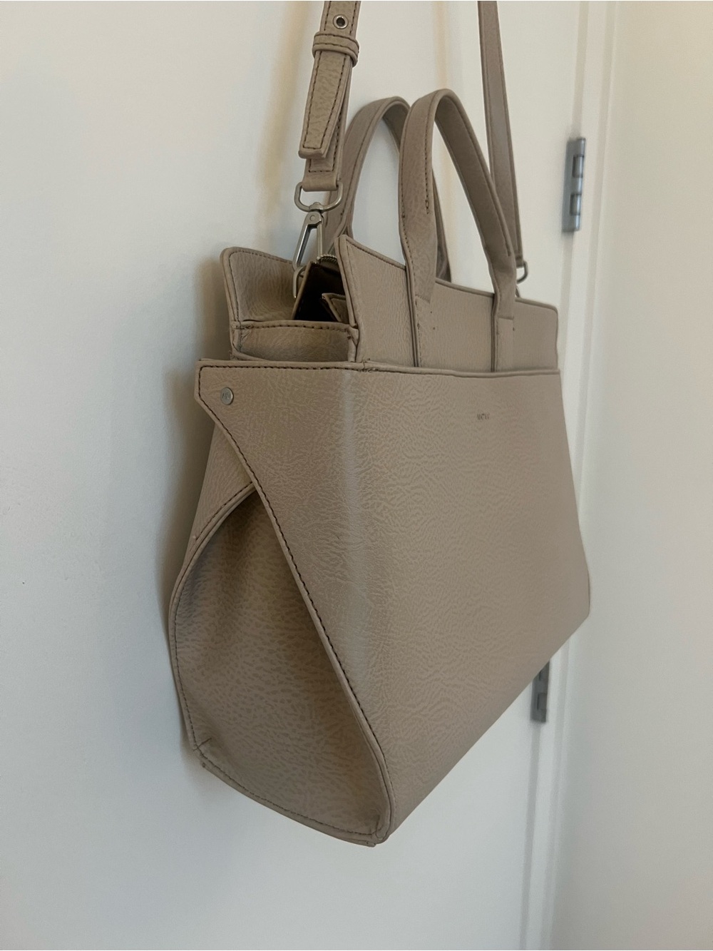 Structured Vegan Leather Taupe Shoulder Purse with Removable Strap